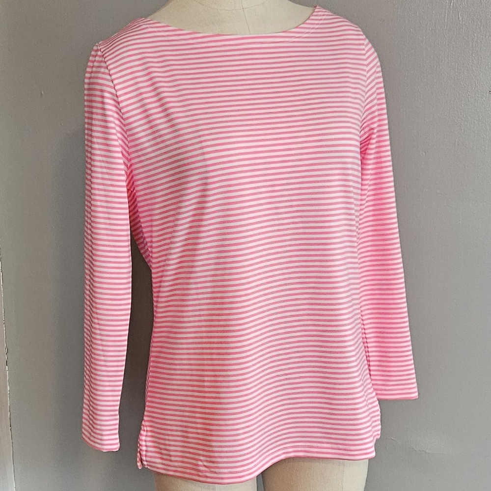 NWOT Vineyard Vines Neon Pink Striped Boatneck T-shirt - S/M